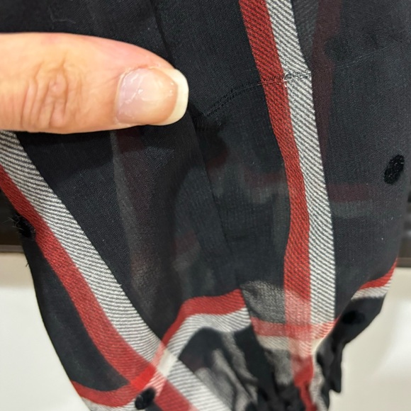 Zara Sheer Plaid Blouse Long Sleeve Velvet Details Size Small Career Size Small - Picture 9 of 10
